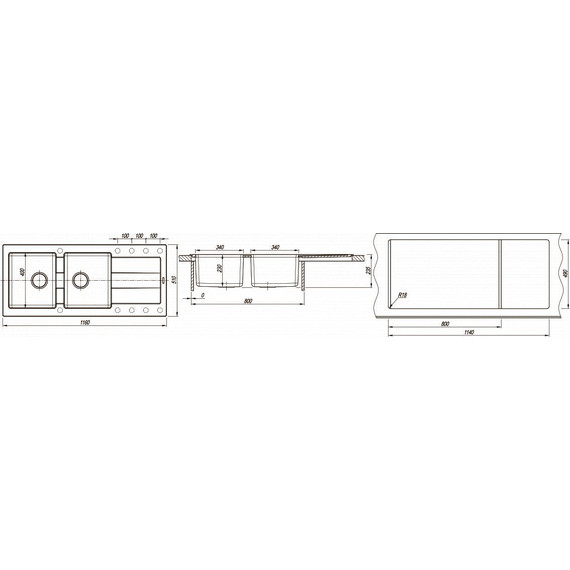 Кухонная мойка Florentina Комби 1160, антрацит, Цвет производителя: чёрный - фото 4