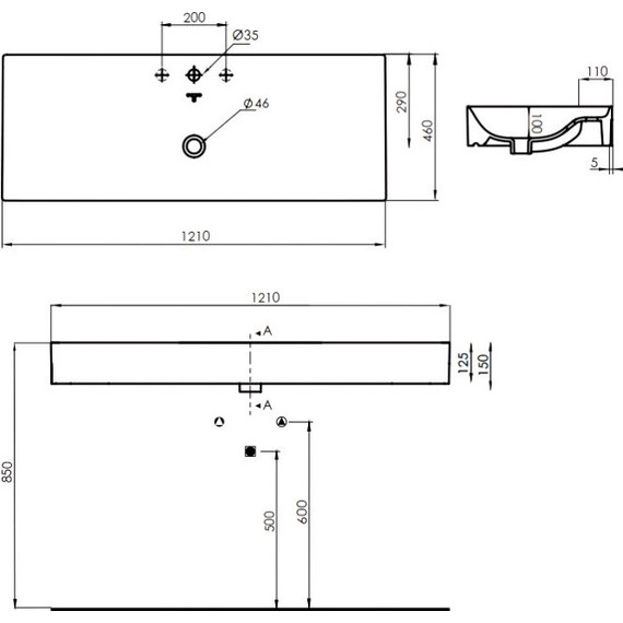 Тумба подвесная с раковиной Cezares CADRO-120/46/58-2C-SO-MET-ST 120 см, черный/белый - фото 5