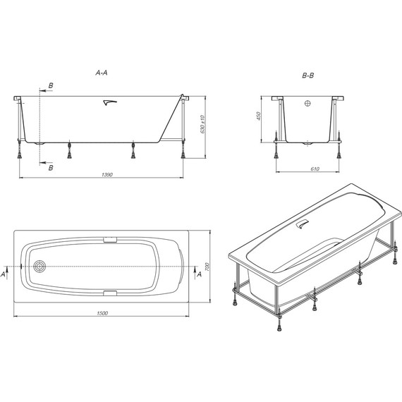 Ванна акриловая Roca Sureste 150х70 см ZRU9302778, Размер - мм: 1500х700 - фото 9