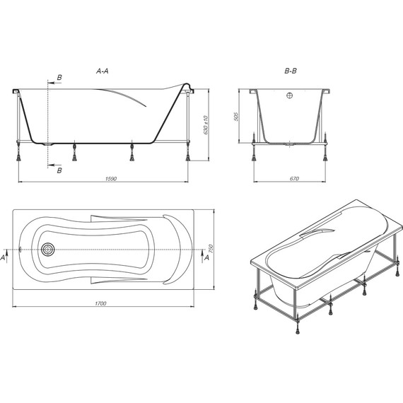 Ванна акриловая Roca Uno 170x75 см ZRU9302870, Размер - мм: 1700х750 - фото, картинка 6 Ванна акриловая Roca Uno 170x75 см ZRU9302870, Размер - мм: 1700х750 - фото 6