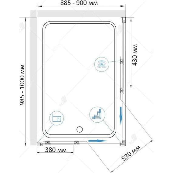 Душевое ограждение RGW CL-44B 100х90 см 32094490-14, черный/прозрачное - фото 8