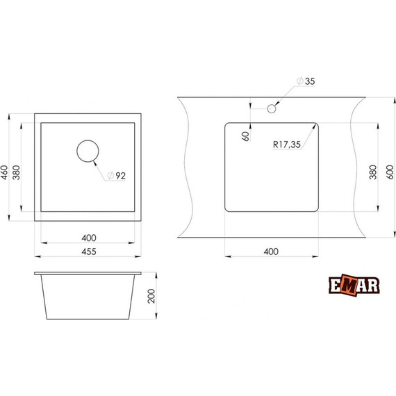 Кухонная мойка Emar EMQ-1455.P, берилл, Цвет производителя: берилл - фото 2