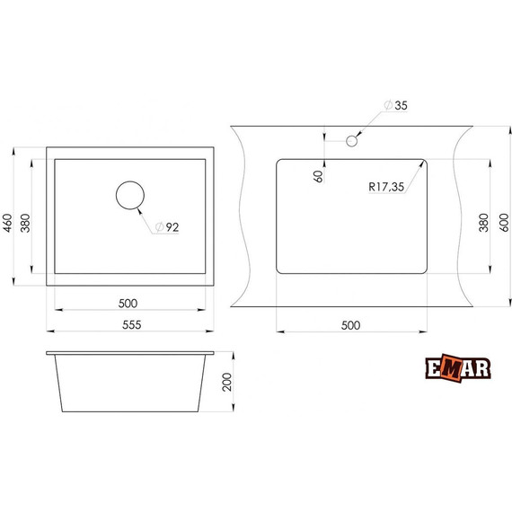 Кухонная мойка Emar EMQ-1555.P, агат, Цвет производителя: агат - фото 2