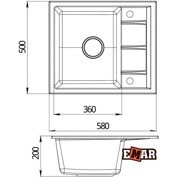 Кухонная мойка Emar EMQ-1580.Q, берилл, Цвет производителя: берилл - фото 2