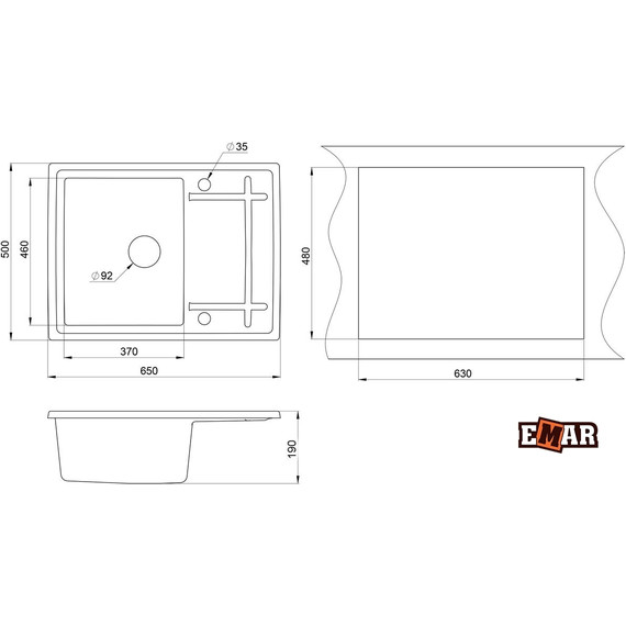 Кухонная мойка Emar EMQ-1650.Q, агат, Цвет производителя: агат - фото 2