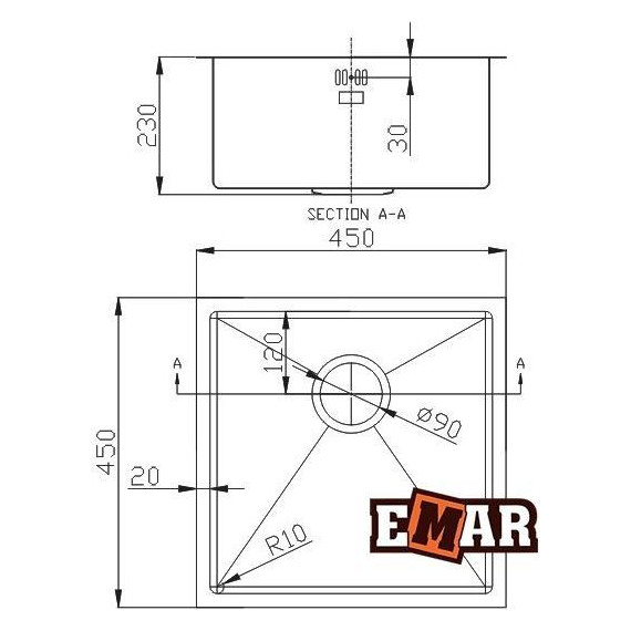 Кухонная мойка Emar EMB-113 1,2 мм, золото, Цвет производителя: золото - фото 3