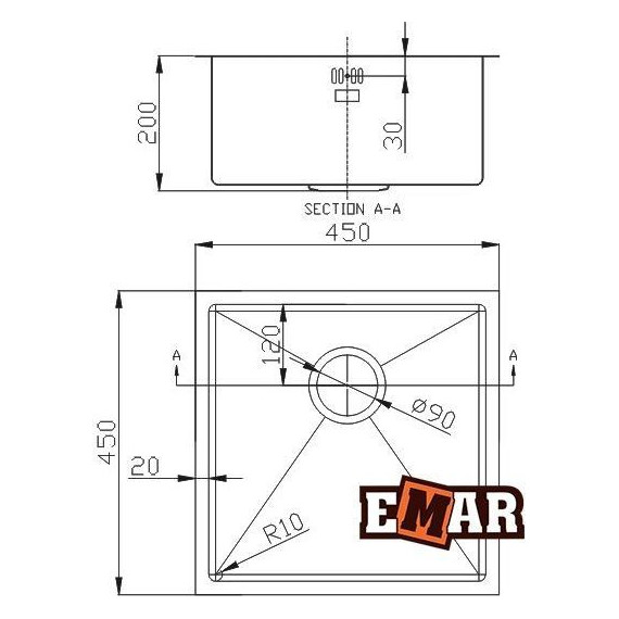 Кухонная мойка Emar EMB-112 1,2 мм, nano сатин, Цвет производителя: nano сатин - фото 2