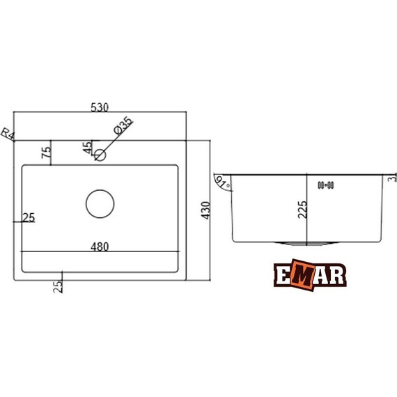 Кухонная мойка Emar EMB-115 1,2 мм, nano сатин, Цвет производителя: nano сатин - фото 2