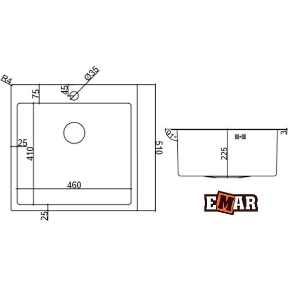Кухонная мойка Emar EMB-116 1,2 мм, чёрный, Цвет производителя: чёрный - фото, картинка 2 Кухонная мойка Emar EMB-116 1,2 мм, чёрный, Цвет производителя: чёрный - фото 2