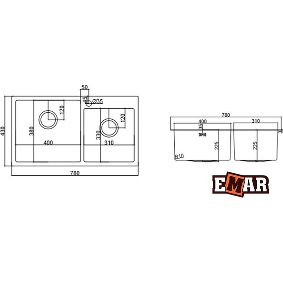 Кухонная мойка Emar EMB-210 1,2 мм, nano сатин, Цвет производителя: nano сатин - фото 2