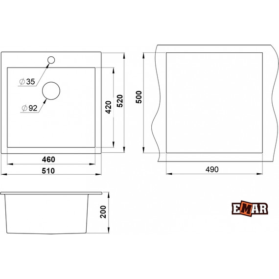 Кухонная мойка Emar EMQ-1510.Q, агат, Цвет производителя: агат - фото 2