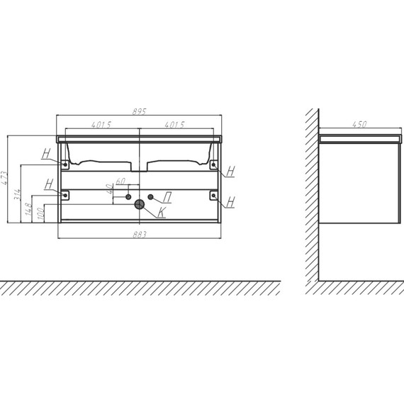 Тумба подвесная с раковиной Velvex Klaufs 90 см tpKLA.90.1Y.NEW-616.216, белый - фото 9