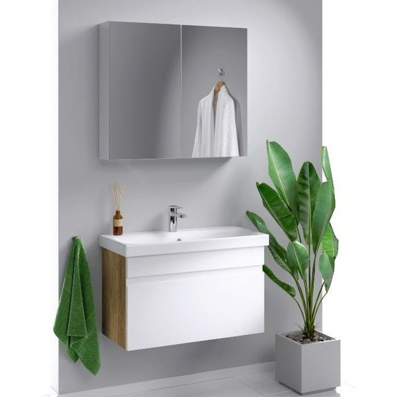 Тумба подвесная с раковиной Aqwella Smart 80 см SRT0108DB, дуб балтийский/белый - фото 5