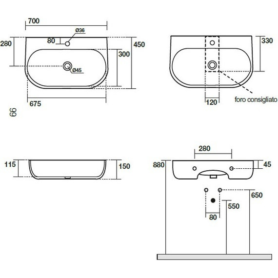 Раковина подвесная Kerasan Nolita 70 см 534201*1 - фото 2