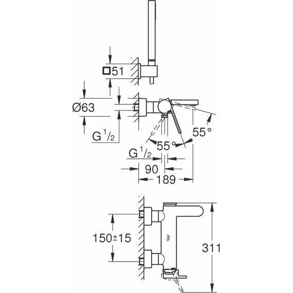 Смеситель для ванны Grohe Plus 33547003 - фото 3