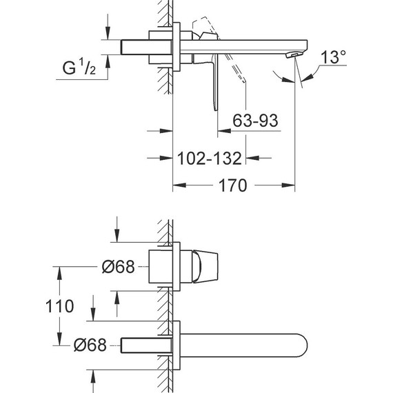 Смеситель для раковины настенный Grohe Eurosmart Cosmopolitan 19381000 - фото 2