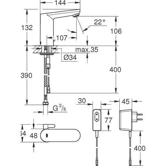 Смеситель для раковины электронный Grohe Eurosmart Cosmopolitan E 36325001 - фото 4