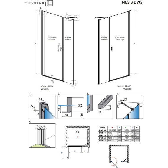 Душевая дверь Radaway Nes 8 Black DWS 130 см 10078110-54-01R (стекло 8 мм), черный/прозрачное - фото 6