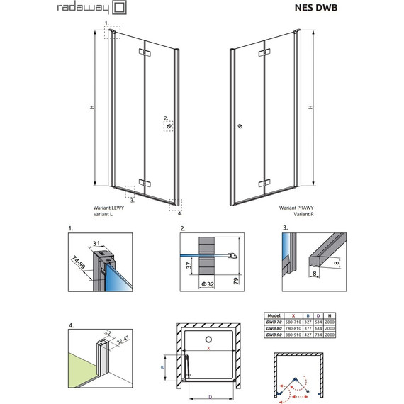 Душевая дверь Radaway Nes Black DWB 90 см 10029090-54-01L, черный/прозрачное - фото 7