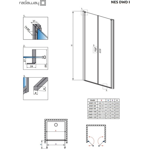 Душевая дверь Radaway Nes Black DWD I 70 см 10027070-54-01, черный/прозрачное - фото 8