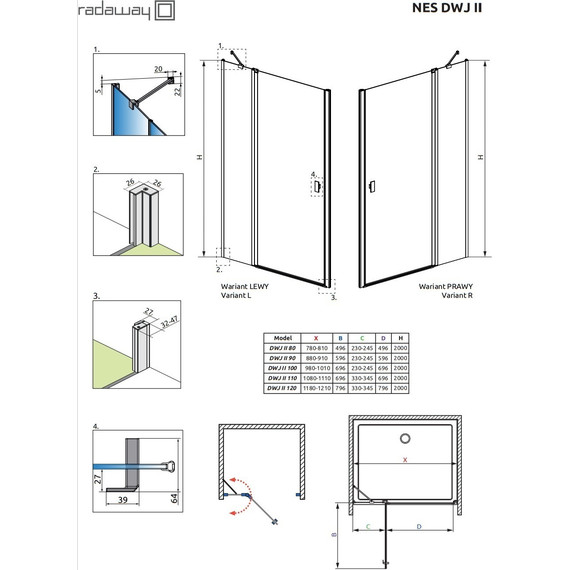 Душевая дверь Radaway Nes Black DWJ II 100 см 10036100-54-01L, черный/прозрачное - фото 8