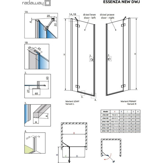 Душевая дверь Radaway Essenza New Black DWJ 80 см 385012-54-01L, черный/прозрачное - фото 10