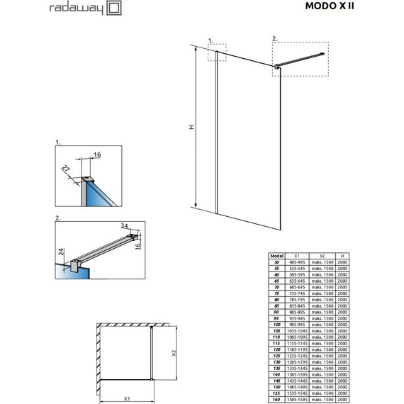 Душевая перегородка Radaway Modo X Black II 50х200 см 389254-54-01 (стекло 10 мм), черный/прозрачное - фото 6
