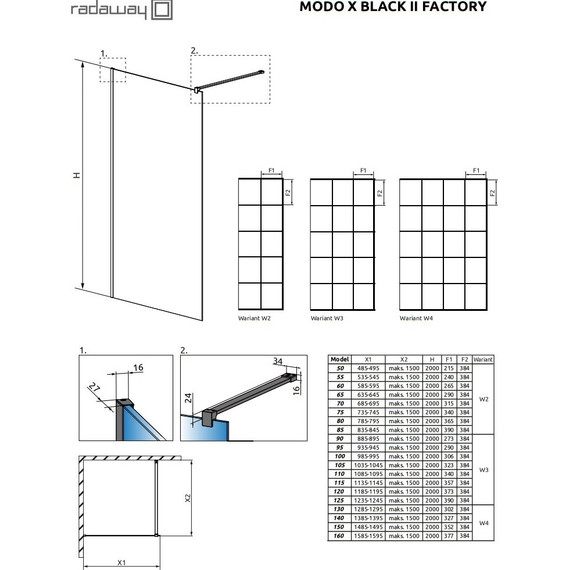 Душевая перегородка Radaway Modo X Black II Factory 115х200 см 389315-54-55 (стекло 10 мм), черный/прозрачное - фото 4