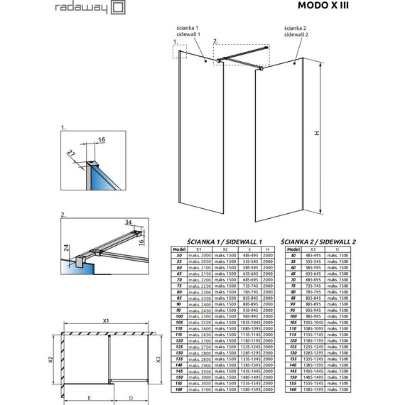 Душевое ограждение Radaway Modo X Black III 50x50 см (стекло 10 мм), черный/прозрачное - фото 4