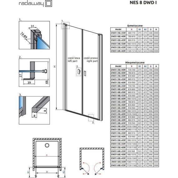 Душевая дверь Radaway Nes 8 DWD I 50L+50R 100 см (стекло 8 мм), хром/прозрачное - фото 7