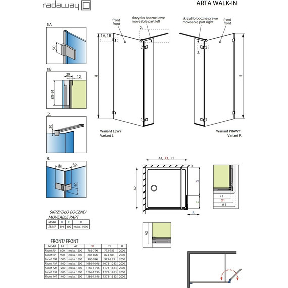 Душевая перегородка Radaway Arta Walk-in 130х200 см L (стекло 8 мм), хром/прозрачное - фото 9