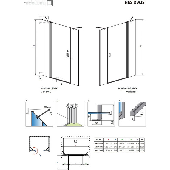 Душевая дверь Radaway Nes DWJS 120 см 10038120-01-01R, хром/прозрачное - фото 8