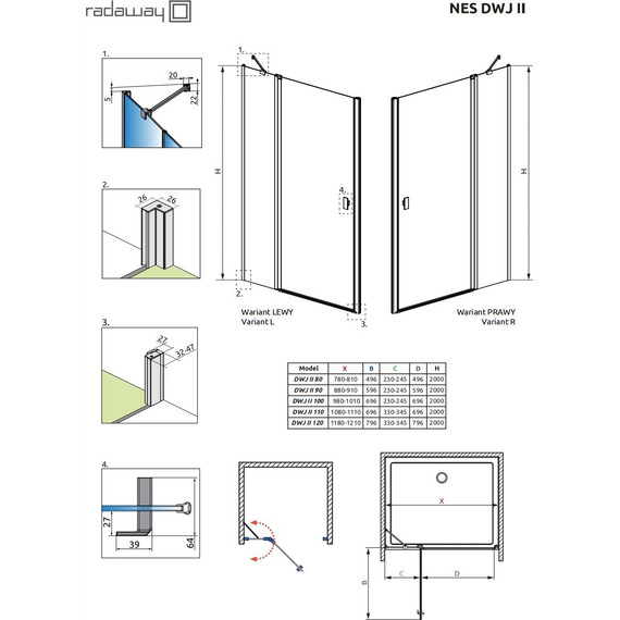 Душевая дверь Radaway Nes DWJ II 80 см 10036080-01-01L, хром/прозрачное - фото 8