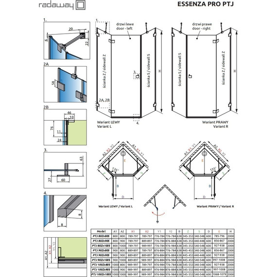 Душевое ограждение Radaway Essenza Pro Black PTJ 100х80 см L, черный/прозрачное - фото 7