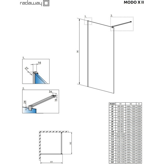 Душевая перегородка Radaway Modo X II 115х200 см 389315-01-01 (стекло 10 мм), хром/прозрачное - фото 6