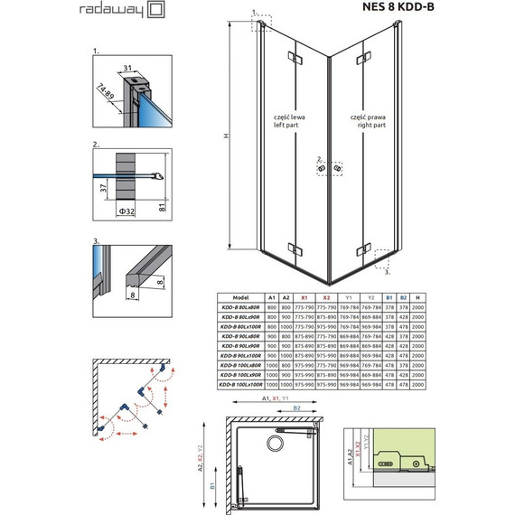 Душевое ограждение Radaway Nes 8 Black KDD B 80х80 см (стекло 8 мм), черный/прозрачное - фото 7