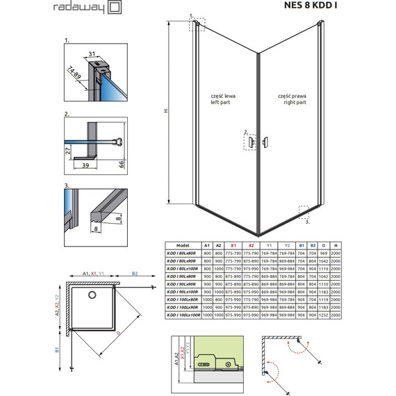 Душевое ограждение Radaway Nes 8 Black KDD I 80х80 см (стекло 8 мм), черный/прозрачное - фото 6