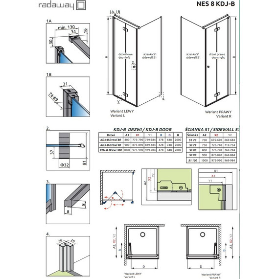 Душевое ограждение Radaway Nes 8 Black KDJ B + S 90х90 см R (стекло 8 мм), черный/прозрачное - фото 6