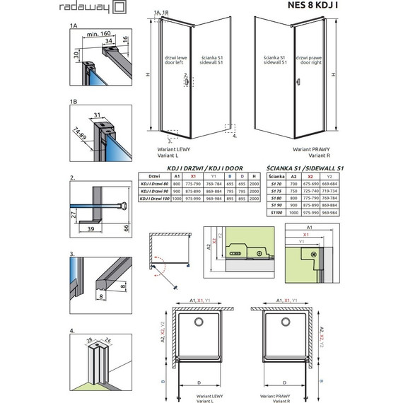 Душевое ограждение Radaway Nes 8 Black KDJ I + S1 100х80 см R (стекло 8 мм), черный/прозрачное - фото 6