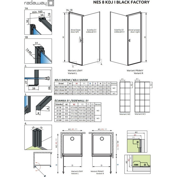 Душевое ограждение Radaway Nes 8 Black KDJ I Factory + S1 100х100 см L (стекло 8 мм), черный/прозрачное - фото 6