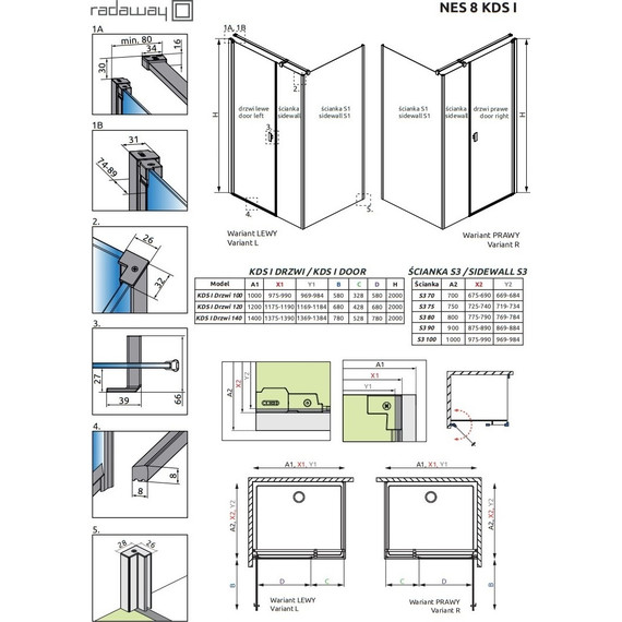 Душевое ограждение Radaway Nes 8 Black KDS I + S1 120х100 см R (стекло 8 мм), черный/прозрачное - фото 6
