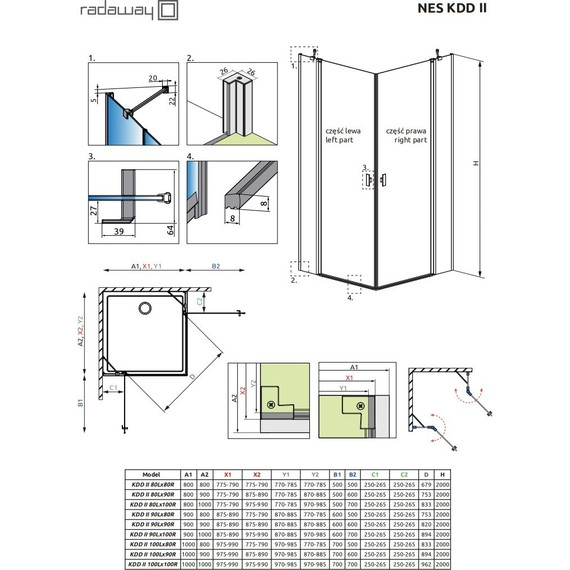 Душевое ограждение Radaway Nes Black KDD II 80х80 см, черный/прозрачное - фото 7