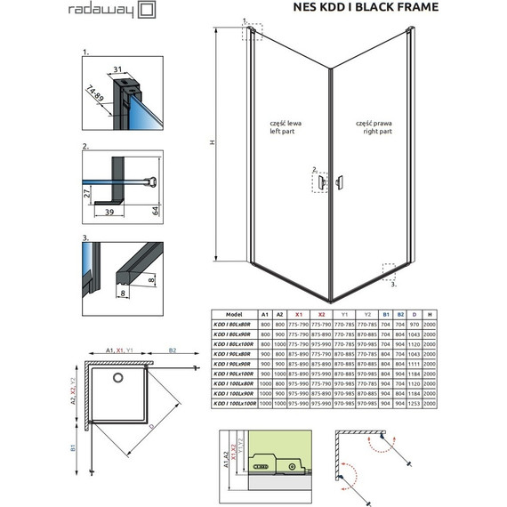 Душевое ограждение Radaway Nes Black KDD I Frame 90х90 см, черный/прозрачное - фото 6