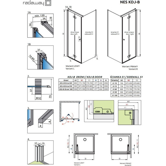 Душевое ограждение Radaway Nes Black KDJ B + S 90х90 см R, черный/прозрачное - фото 8