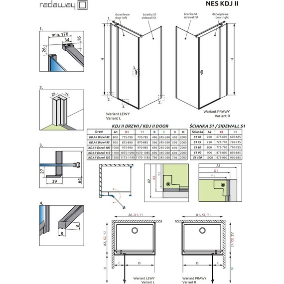 Душевое ограждение Radaway Nes Black KDJ II + S1 100х80 см L, черный/прозрачное - фото 7