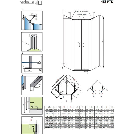Душевое ограждение Radaway Nes Black PTD 80х100 см, черный/прозрачное - фото 6