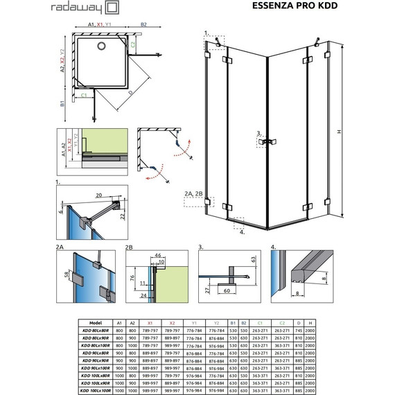 Душевое ограждение Radaway Essenza Pro Gold KDD 90х90 см, золото/прозрачное - фото 9