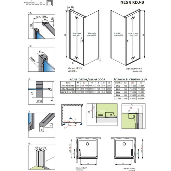 Душевое ограждение Radaway Nes 8 KDJ B + S1 80х80 см L (стекло 8 мм), хром/прозрачное - фото 7
