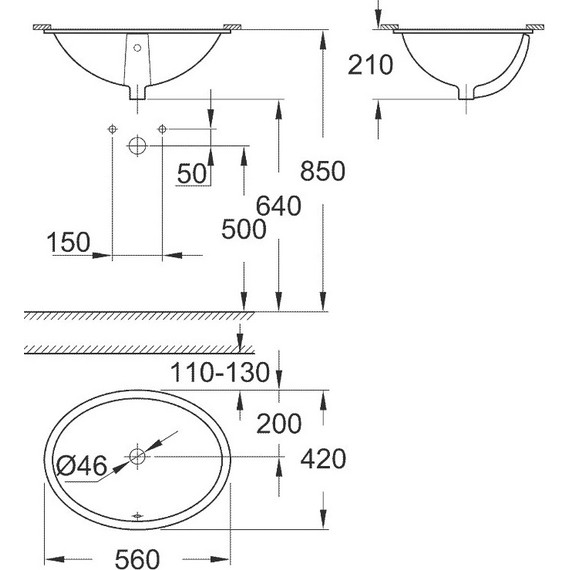 Раковина врезная под столешницу Grohe Bau Ceramic Universal 55 см 39423000 - фото 5