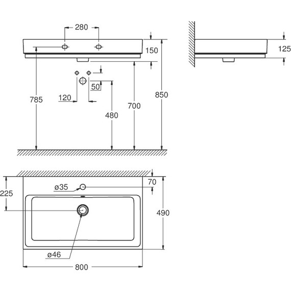 Раковина подвесная Grohe Cube Ceramic 80 см 3946900H - фото 4
